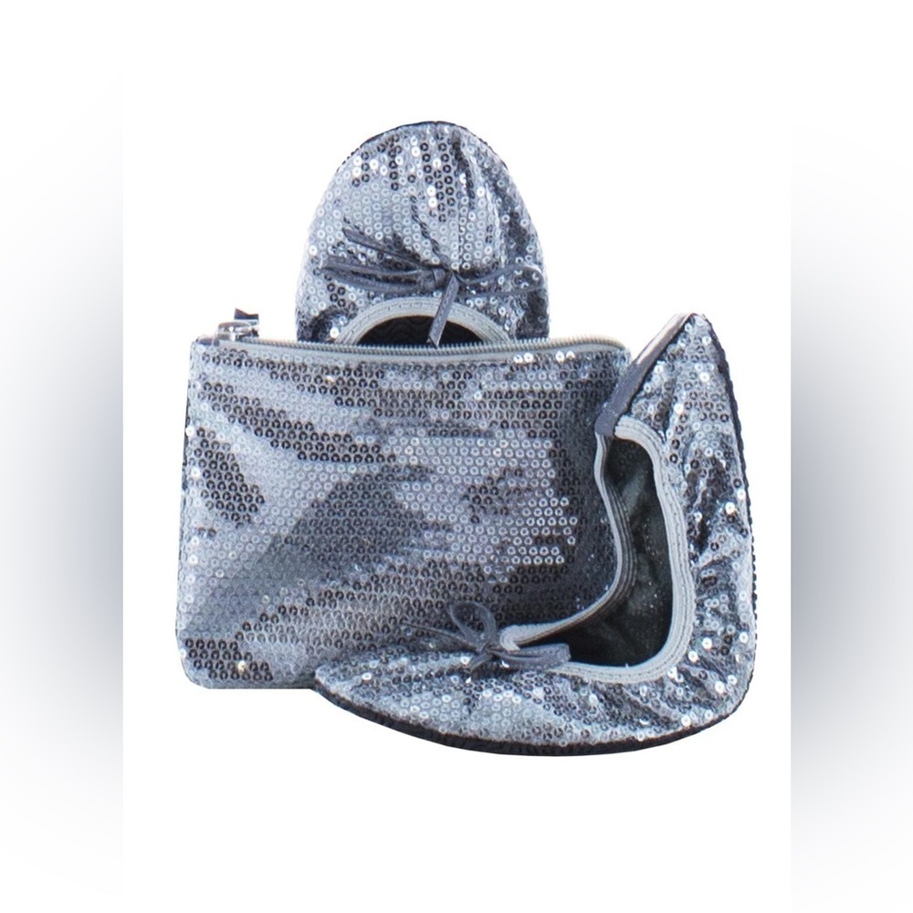 Flip Flats by Me Moi Sparkling Silver Sequin Flats with Matching Pouch (SH98)